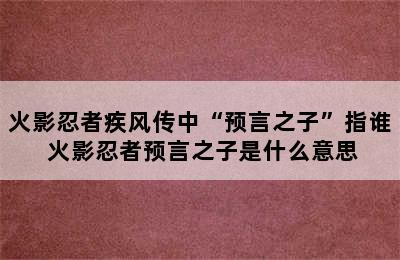 火影忍者疾风传中“预言之子”指谁 火影忍者预言之子是什么意思